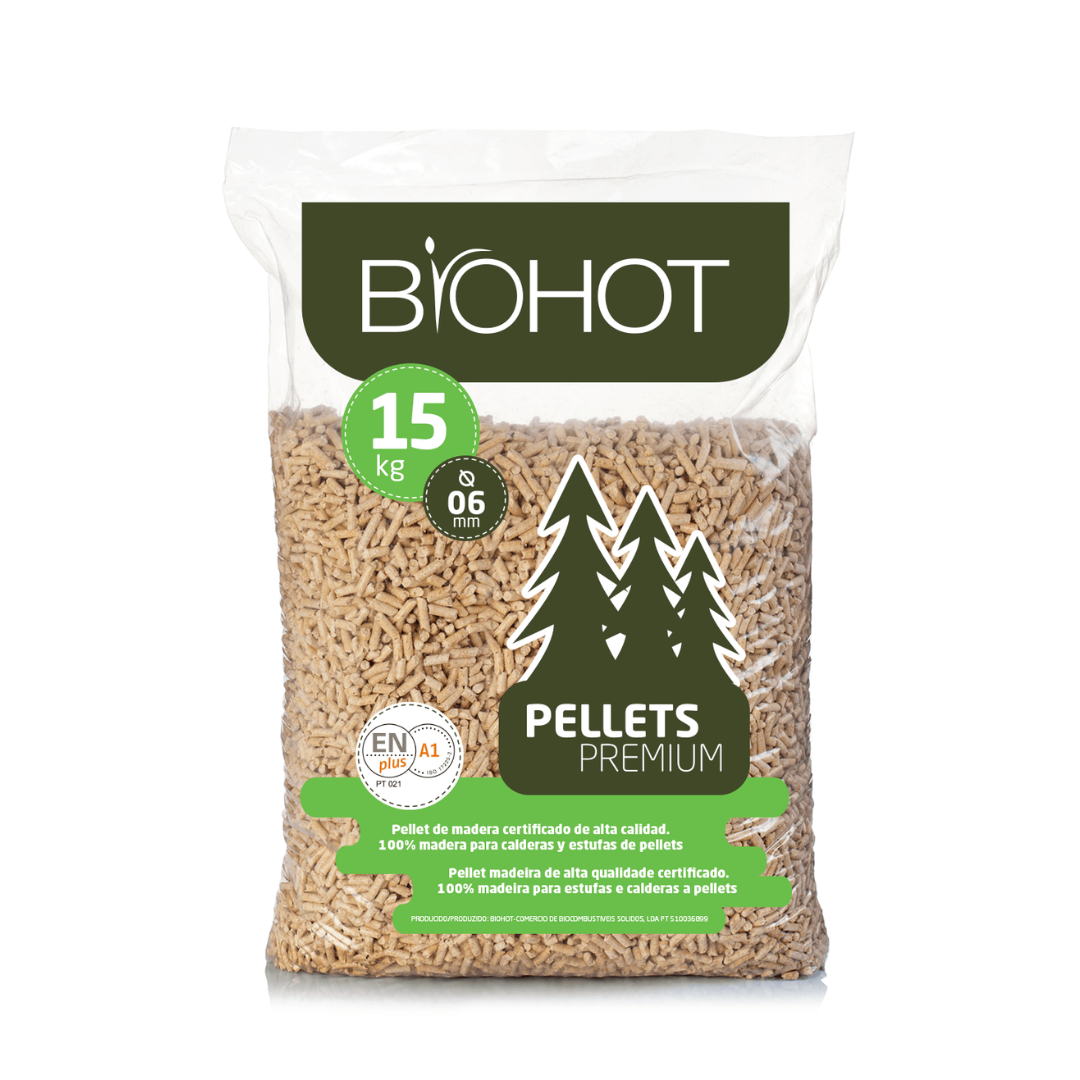 Pellets Biohot Energia – Palete 3,25×77, embalagem de 6 unidades.